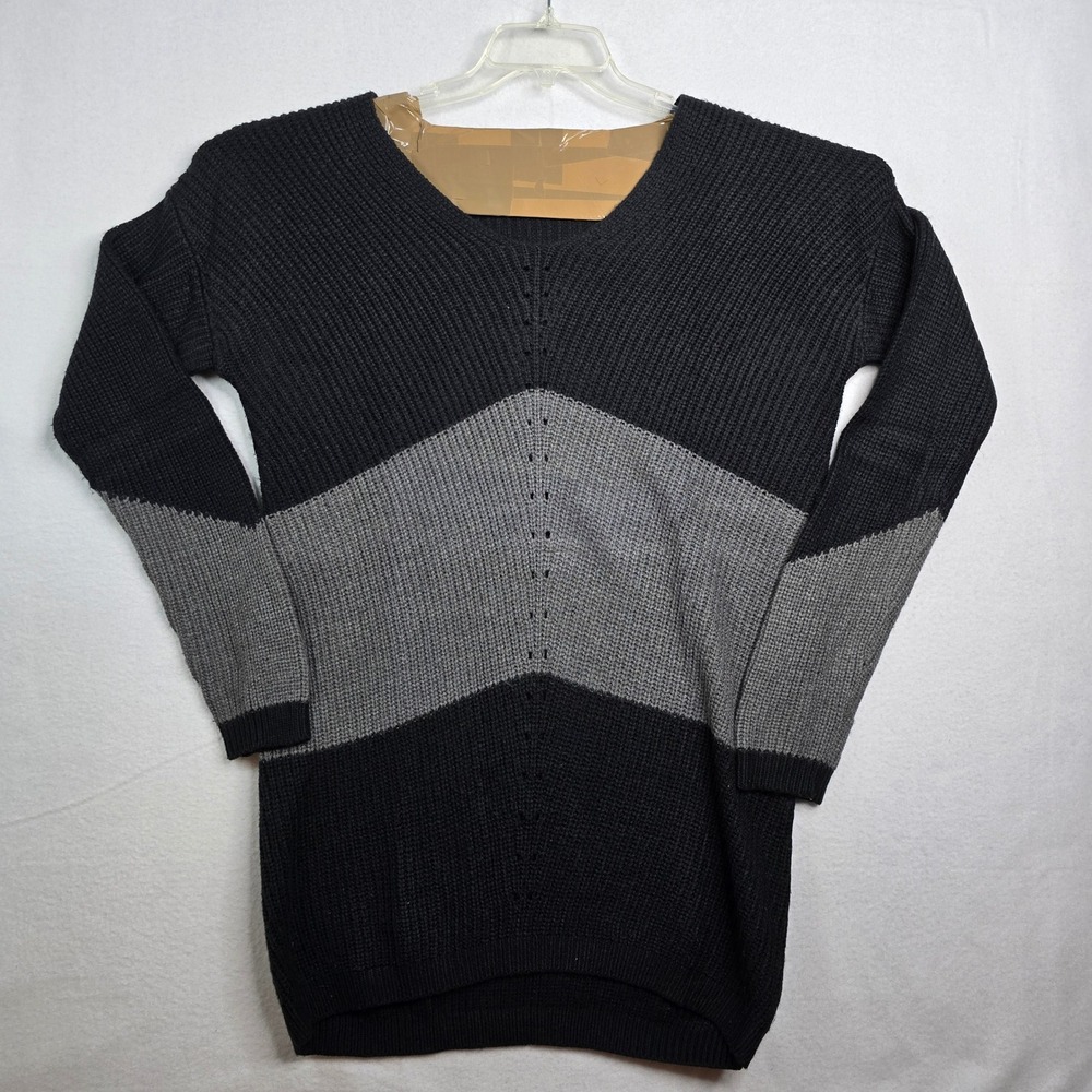 Mossimo Supply Colorblock Chevron Knit V Neck Sweater Dress Black Grey L relaxed